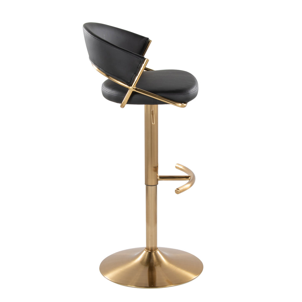 English Elm Jie Glam Swivel Barstools Set of 2 Black Faux Leather Gold Metal Base Kitchen B202S00942