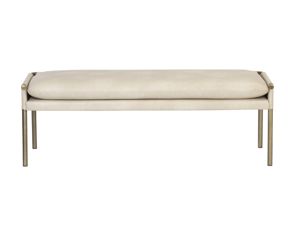 Sunpan Bellevue Upholstered Bench with Antique Brass Frame - Stylish, Unique Textures for Modern Spaces Bravo Cream
