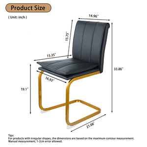 English Elm Modern Pu Leather Cantilever Dining Chairs Set of 4 with Steel Arc Frame for Kitchen Black+Gold W5123P454213