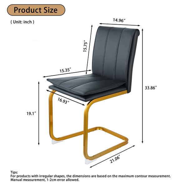 English Elm Modern Pu Leather Cantilever Dining Chairs Set of 4 with Steel Arc Frame for Kitchen Black+Gold W5123P454213
