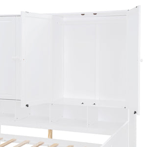 English Elm Full Size Wooden Daybed With Versatile Workspace, Three Storage Drawers, And Adjustable Shelves N820S00055K