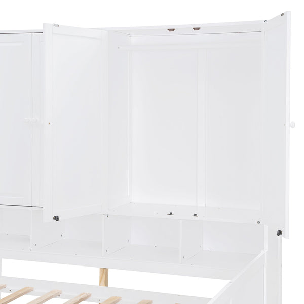 English Elm Full Size Wooden Daybed With Versatile Workspace, Three Storage Drawers, And Adjustable Shelves N820S00055K