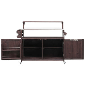 English Elm K&K 53.3" Outdoor Kitchen Island with 1.2" Stainless Top, Spacious Storage, Raised Shelf, Wheels Brown N707P250628Z