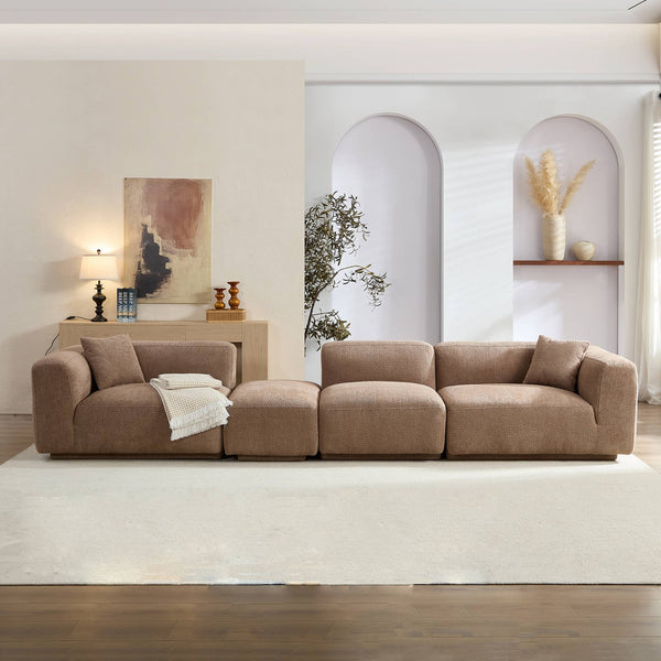 English Elm Modern Minimalist Polyester Sectional Sofa with Ottoman for Open Concept Living Spaces Camel W2085S00098