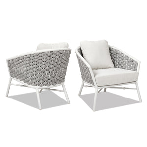 English Elm Jennifer Taylor Home - Rowan Optic White Rope Barrel Back Patio Arm Chairs Set of 2 — Aluminum Frame, Removable Cushions, Weather-Resistant Acrylic B2719P245980