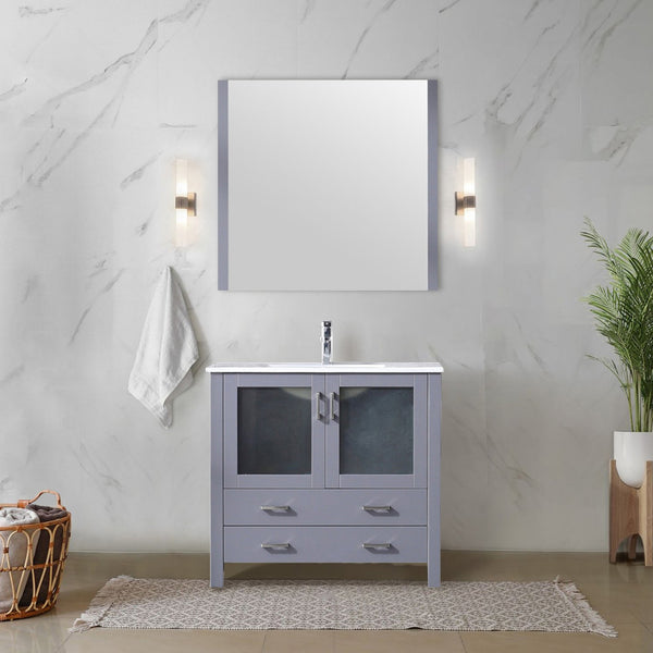 English Elm Dark Grey Bath Vanity - 36" W Solid Wood Cabinet With Soft-Close Drawers For Modern Bathrooms B2731P260436