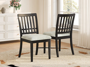 English Elm 2-piece Scandinavian Rubberwood Dining Chair Set with Curved Backrest and Padded Fabric Seat Black N752P405934B