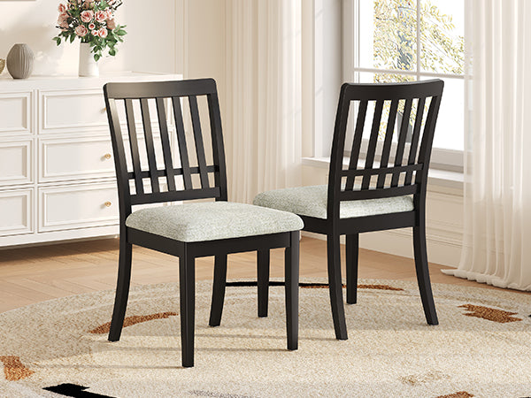 English Elm 2-piece Scandinavian Rubberwood Dining Chair Set with Curved Backrest and Padded Fabric Seat Black N752P405934B