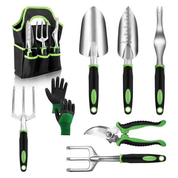 English Elm 8 Piece Stainless Steel Garden Tool Set with Ergonomic Grips and Oxford Tote Bag W2181P193850