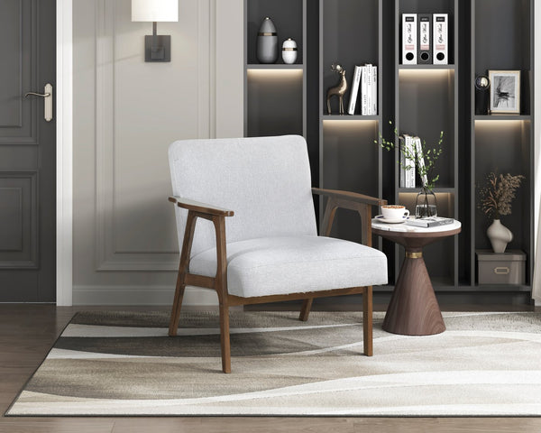 English Elm Modern Mid-Century Accent Chair Walnut Frame with Textured Linen Upholstery and Cushioned Seat Comfortfulness Gray 26.5 L x 23.5 W x 10 H B011P308031
