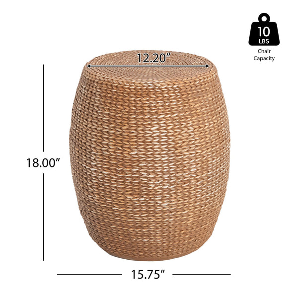 English Elm Christopher Knight Home® - Nydia Weatherproof Drum Side Table — Fireproof MGO, Straw-Weave Texture, Recyclable Eco Design N775P300869B