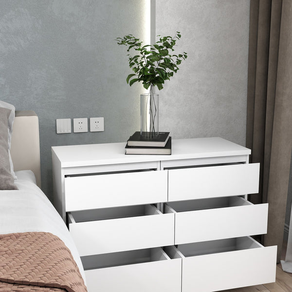 English Elm 19.7-inch Matte Finish 3 Drawer Nightstand Set of 2 Handle Free Modern Bedroom Storage White W3151S00079