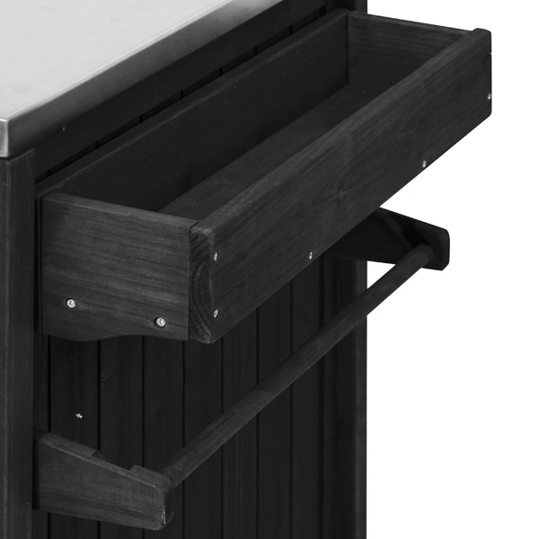 English Elm K&K 66.5" Outdoor Kitchen Island with 1.2" Stainless Steel Top, Ample Storage, Wheels & Bottle Opener Black N707P250629B