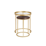 English Elm Walker Edison - Contemporary Gold-Metal Nesting Side Tables – Dark Walnut / Pale Gold