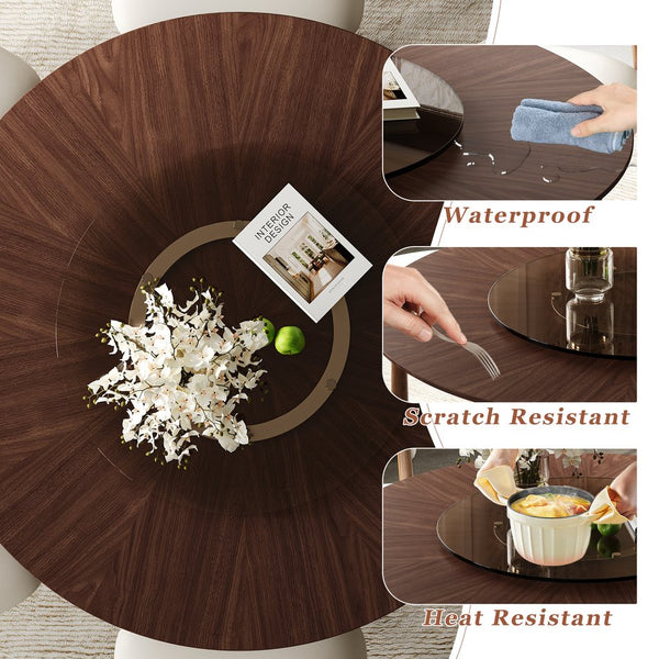 English Elm Retractable Rock Slab Dining Set with Leather Wrapped Base for Compact Apartments W2700S00134