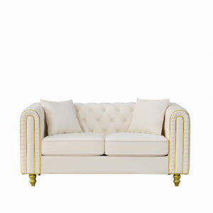 English Elm 63" Chesterfield Velvet Loveseat with Button Tufting Gold Legs Two Seat Living Room Sofa W3373S00080