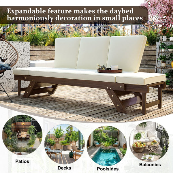 English Elm TOPMAX Outdoor Adjustable Patio Daybed Sofa with Acacia Hardwood Frame, Water-Resistant Cushions Beige SP100141AAA