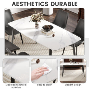 English Elm 62.99" Modern Artificial Stone Dining Table With Black Metal Legs – Stylish Seating For 6 People W1535S00497