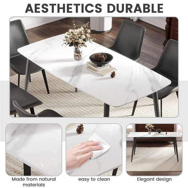 English Elm 62.99" Modern Artificial Stone Dining Table With Black Metal Legs – Stylish Seating For 6 People W1535S00497