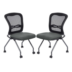 OSP Home Furnishings Soft-flex Pro-line Ii Folding Chair with Progrid Mesh Back and Lumbar Support Grey 84220-226