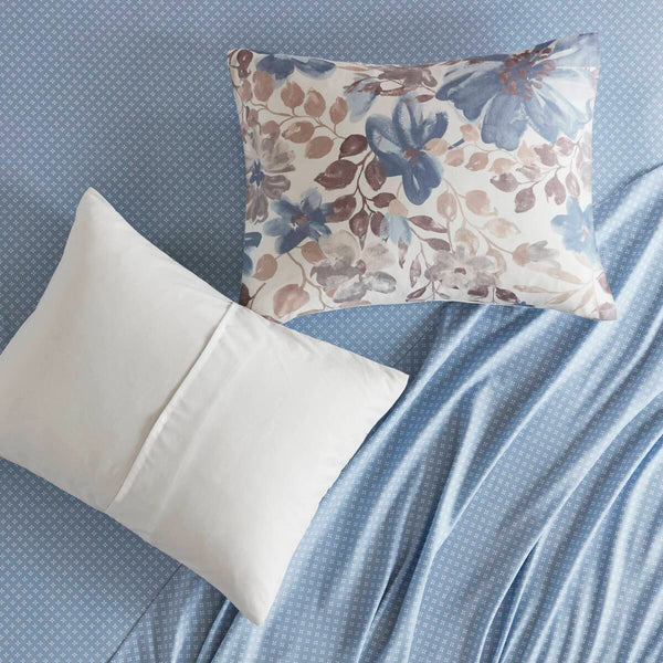 English Elm Floral Comforter Set With Soft Microfiber Sheets - Blue Watercolor Design For Cozy Bedrooms B035P266684