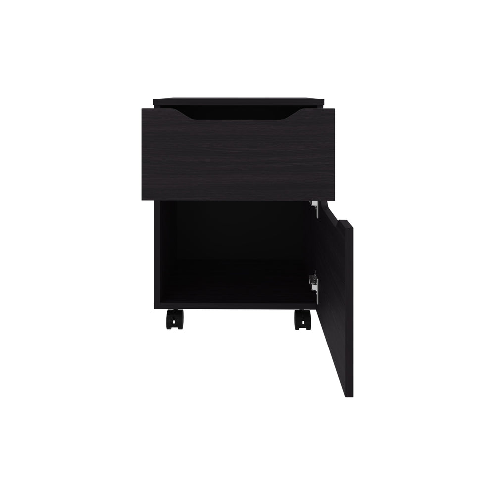 English Elm Nightstand, Engineered Wood 1 Drawer Compact Black Nightstand with Sturdy Legs, Modern Design 22.6" B097P350290