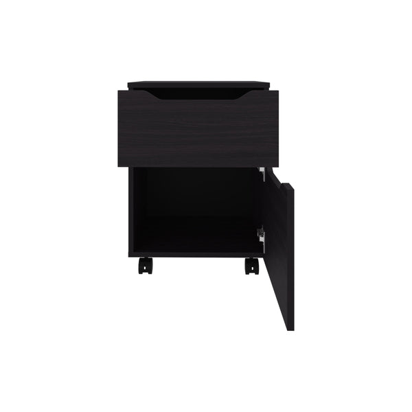 English Elm Nightstand, Engineered Wood 1 Drawer Compact Black Nightstand with Sturdy Legs, Modern Design 22.6" B097P350290
