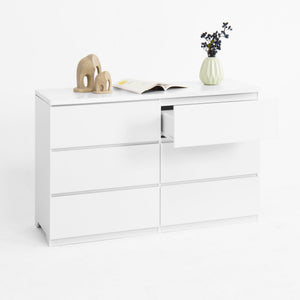 English Elm Modern Six Drawer Dresser with Wave Panel Fronts Handleless Design for Bedroom W409P371346