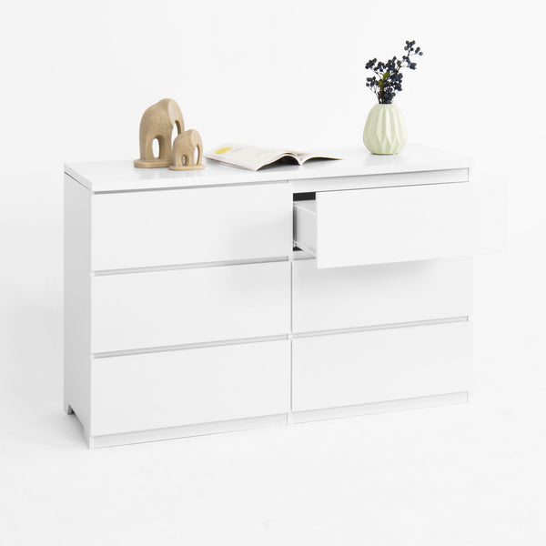 English Elm Modern Six Drawer Dresser with Wave Panel Fronts Handleless Design for Bedroom W409P371346