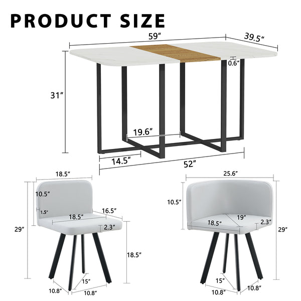 English Elm 7-piece Melamine Dining Set with Pu Cushioned Chairs and Iron Frame for Small Spaces W3875S00121
