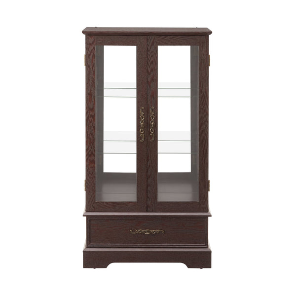 English Elm Lighted Glass Curio Cabinet - Elegant 2-Door Display With Adjustable Shelves & Integrated Lighting, Cherry W1758P300116