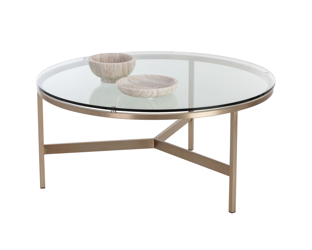 Sunpan Flato Coffee Table - Elegant Antique Bronze Finish with 10mm Tempered Glass for Modern Spaces