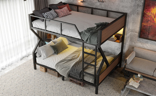 English Elm Queen Over Solid Pine Bunk Bed with Built in Shelves and Tray for Guest Rooms W5305S00013