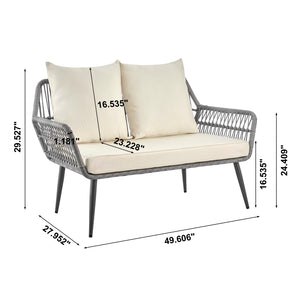 English Elm Portofino Outdoor 4-Pc Conversation Set with Removable Waterproof Cushions, Tempered Glass Top Cream+Grey B365P397658