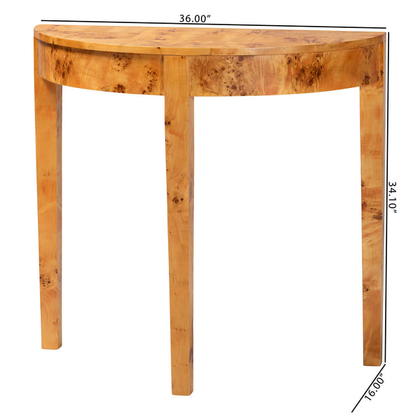 English Elm Modern Mappa Burl Wood Half Moon Console Table for Entryway Hallway Decor B2750P467813