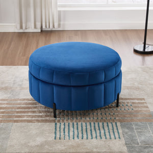 English Elm 31.5"w Velvet Channel Tufted Round Storage Ottoman Pumpkin Sculpted Living Room Accent W3118P272637