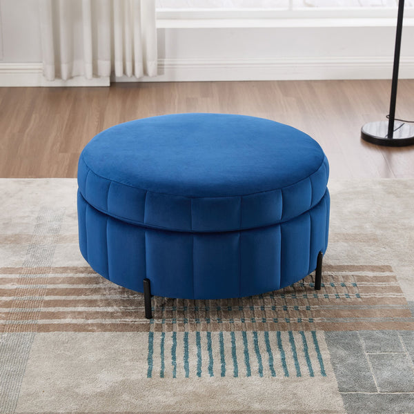 English Elm 31.5"w Velvet Channel Tufted Round Storage Ottoman Pumpkin Sculpted Living Room Accent W3118P272637
