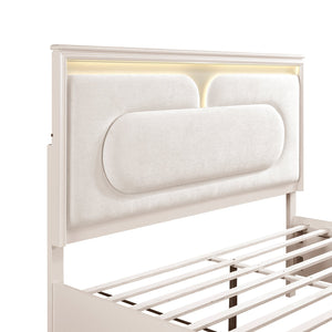 English Elm Modern Queen Platform Bed Chenille Headboard Led Lighting Footboard Storage Drawers B011S02158
