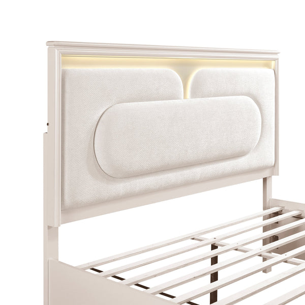 English Elm Modern Queen Platform Bed Chenille Headboard Led Lighting Footboard Storage Drawers B011S02158