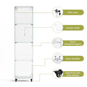 English Elm 4 Tier Glass Display Cabinet - Lockable, Mobile Showcase With 3 Acrylic Shelves For Home Or Office Decor W1668P241903
