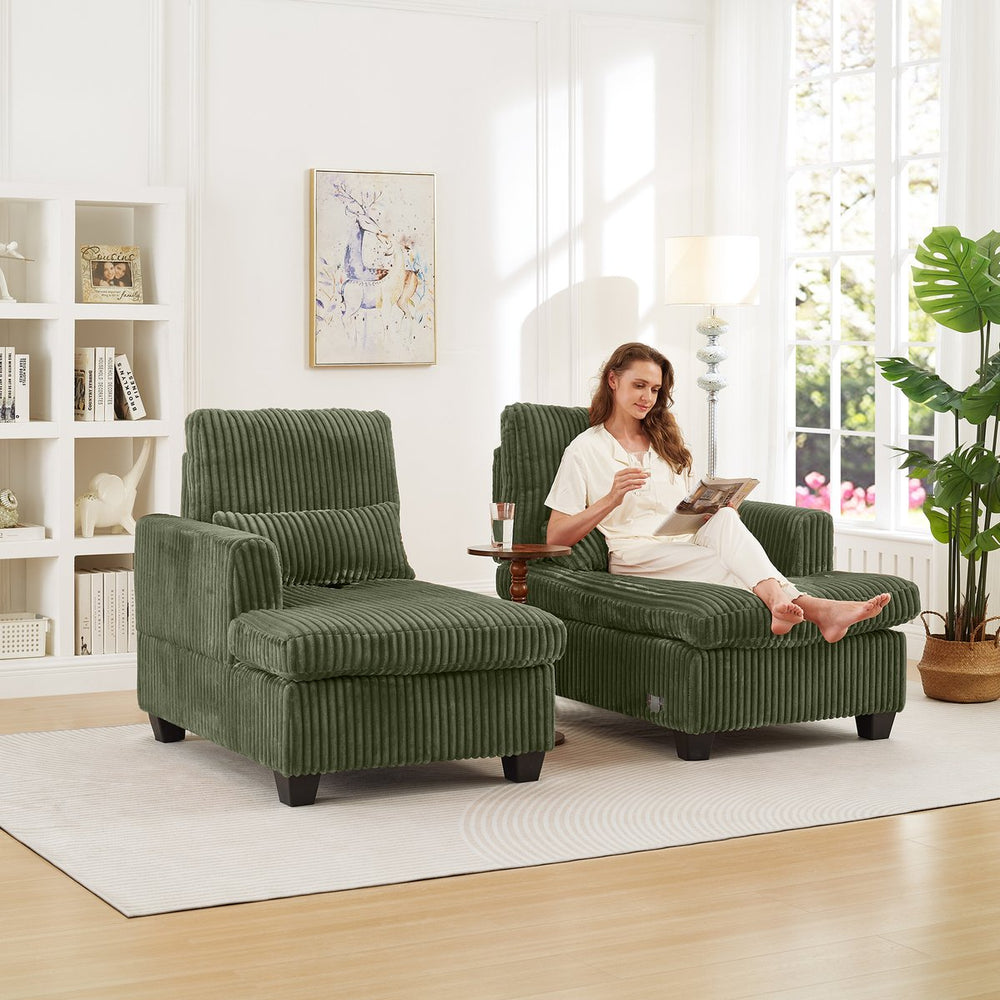 English Elm Fluffy Corduroy Convertible Loveseat Modular Lounge Chair for Bedroom or Apartment Green W3705S00013