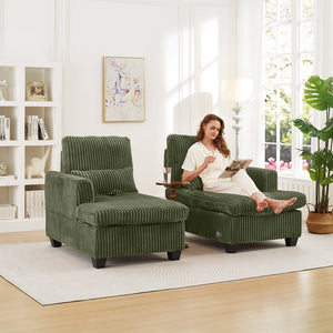 English Elm Fluffy Corduroy Convertible Loveseat Modular Lounge Chair for Bedroom or Apartment Green W3705S00013