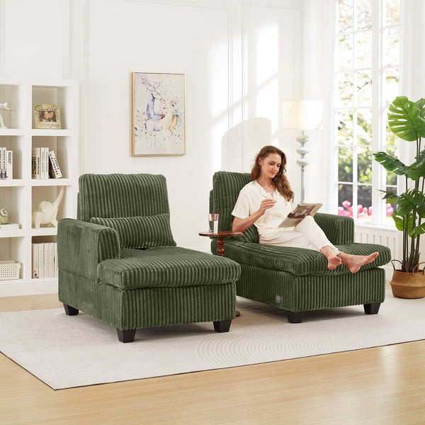 English Elm Fluffy Corduroy Convertible Loveseat Modular Lounge Chair for Bedroom or Apartment Green W3705S00013