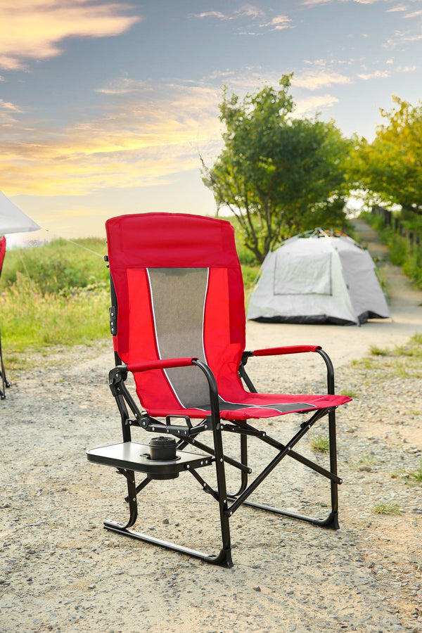 English Elm Camping Director Chair with Side Table, Cup Holder & Mesh Back, Heavy-Duty Folding Seat for Outdoor Events Red W640P224441