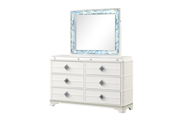 English Elm Laguna 6-Drawer Modern Dresser With Hidden Jewelry Drawer & Elegant Crystal Accents In White Finish B009P270823