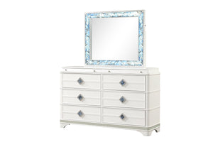 English Elm Laguna Modern 6-Drawer Dresser In White With Crystal Accents, Hidden Jewelry Compartment & Soft-Close G150108980
