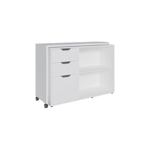 English Elm Lamont Rolling White Desk with Storage Drawers Shelves and Cabinet for Home Office B097S00245
