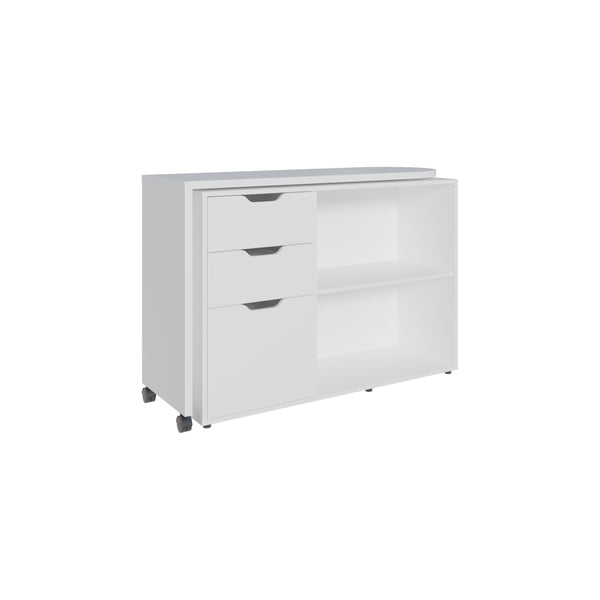 English Elm Lamont Rolling White Desk with Storage Drawers Shelves and Cabinet for Home Office B097S00245
