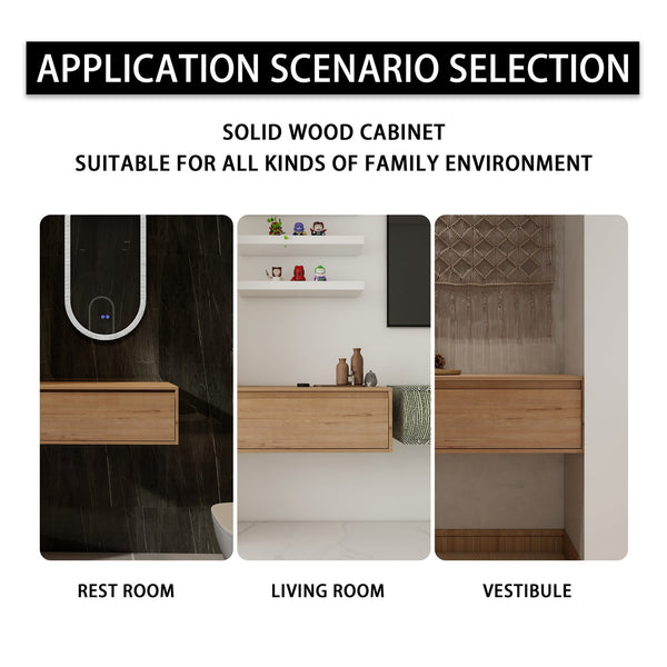 English Elm 30'' Wall Mounted Vanity Mirror Cabinet Black Aluminum Frame Open Shelf Bathroom W999S00537
