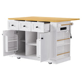 English Elm K&K 53Inch Large Kitchen Island With Drop Leaf, Power Outlet, Door Internal Storage Rack, Rolling Kitchen Cart On 5 Wheels With 5 Open Side Racks For Kitchen, Dining Room,White(Not Include Bar Stools)